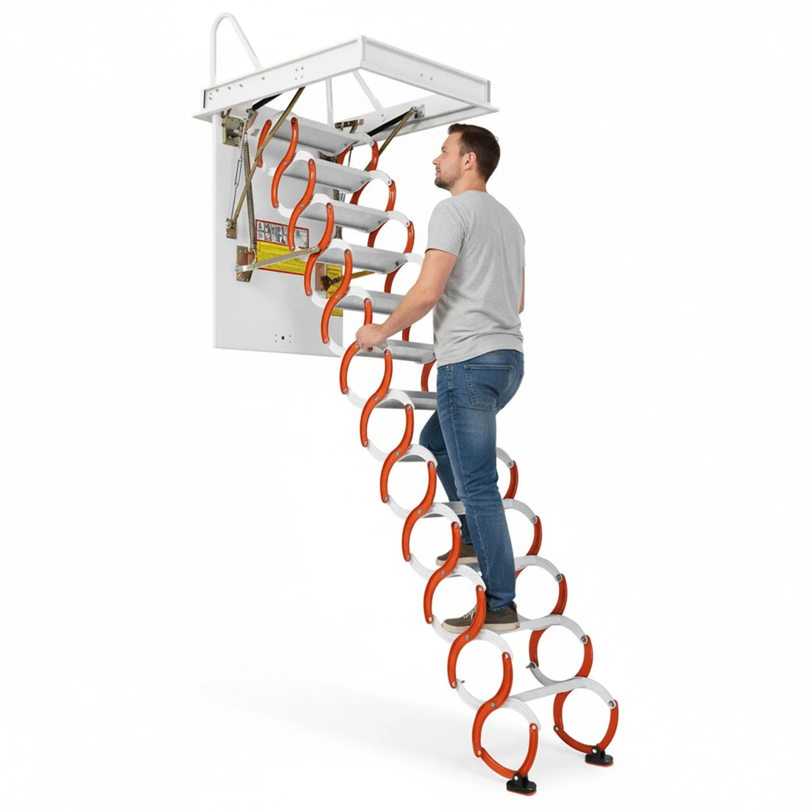 

12-ступенчатая металлическая телескопическая лестница-стремянка, регулируемая, 3,1 м, нагрузка до 300 кг, с поручнями и выдвижной системой для использования внутри и вне помещений