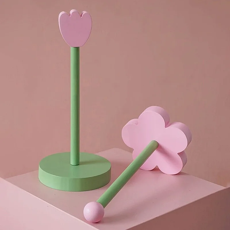 1pc New Creative Practical Kitchen Household Flower Shape Wooden Punch-free Paper Roll Paper Towel Storage Rack