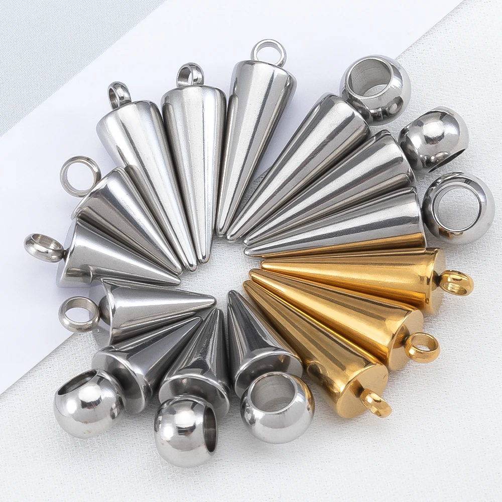 10PCS Retro Cone Charms Pendant No Fade Stainless Steel Spike Beads Pendants for Women Man Jewelry Making Hoop Earring Findings image 6