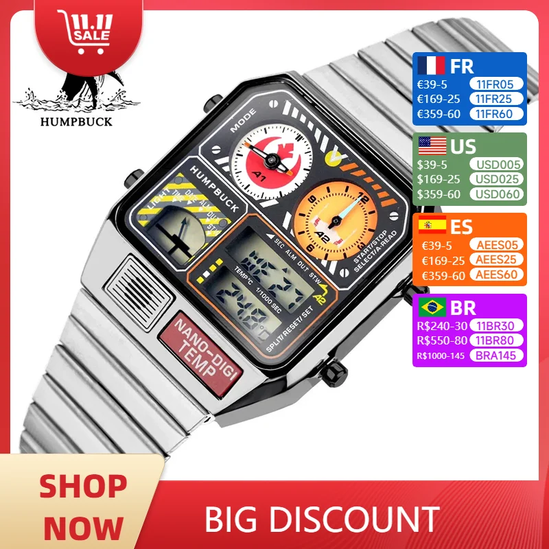 HUMPBUCK Watch Sport Fashion Quartz Casual Light Waterproof Business Stopwatch Men's Wristwatch New Original Round Dial