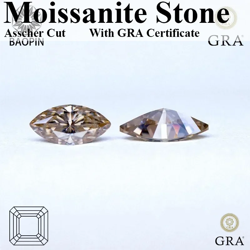 

Moissanite Stone Marquise Cut Natural Tea Yellow Color with GRA Certificate, 5x10mm, Pass Diamond Tester for Jewelry Making