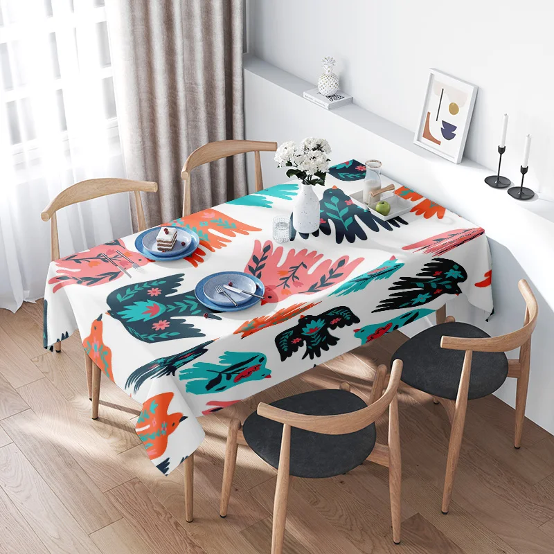 

Modern Floral Tablecloth with Birds Decorative Kitchen Dining Room Table Cover in Multicolor Design