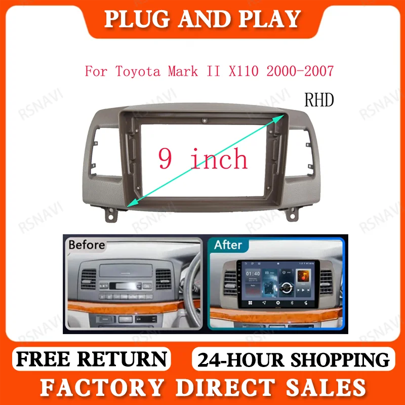 RSNAVI 2 DIN 9 INCH Car Frame Kit Cable Canbus Facia Panel  For Toyota Mark II X110 2000-2007 Big Screen Radio Audio Frame