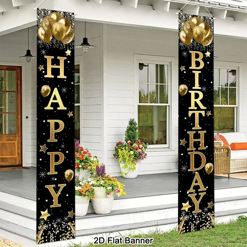 Türbanner zum 18./30./40./50./60. Geburtstag, 30x180cm, Schwarz-Gold, Polyester, Hängedekoration, „Cheers to Years“, Veranda-Schilder für Erwachsenen-Geburtstage – Detail 7