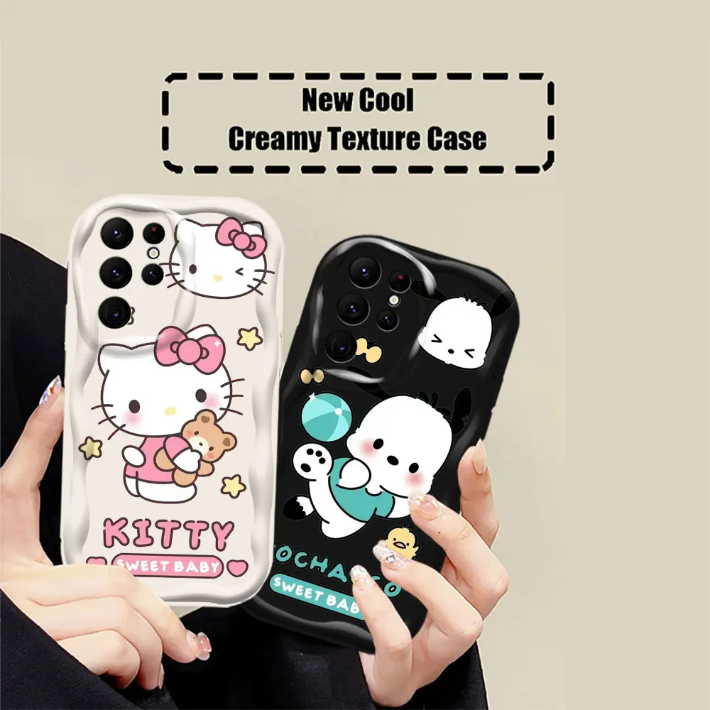 

Hello Kitty Kuromi Melody Phone Case For Samsung Galaxy S24 S23 S22 S21 S20 Ultra Plus Fe A55 A54 A53 A52 S A51 5G 3D Wave Cover