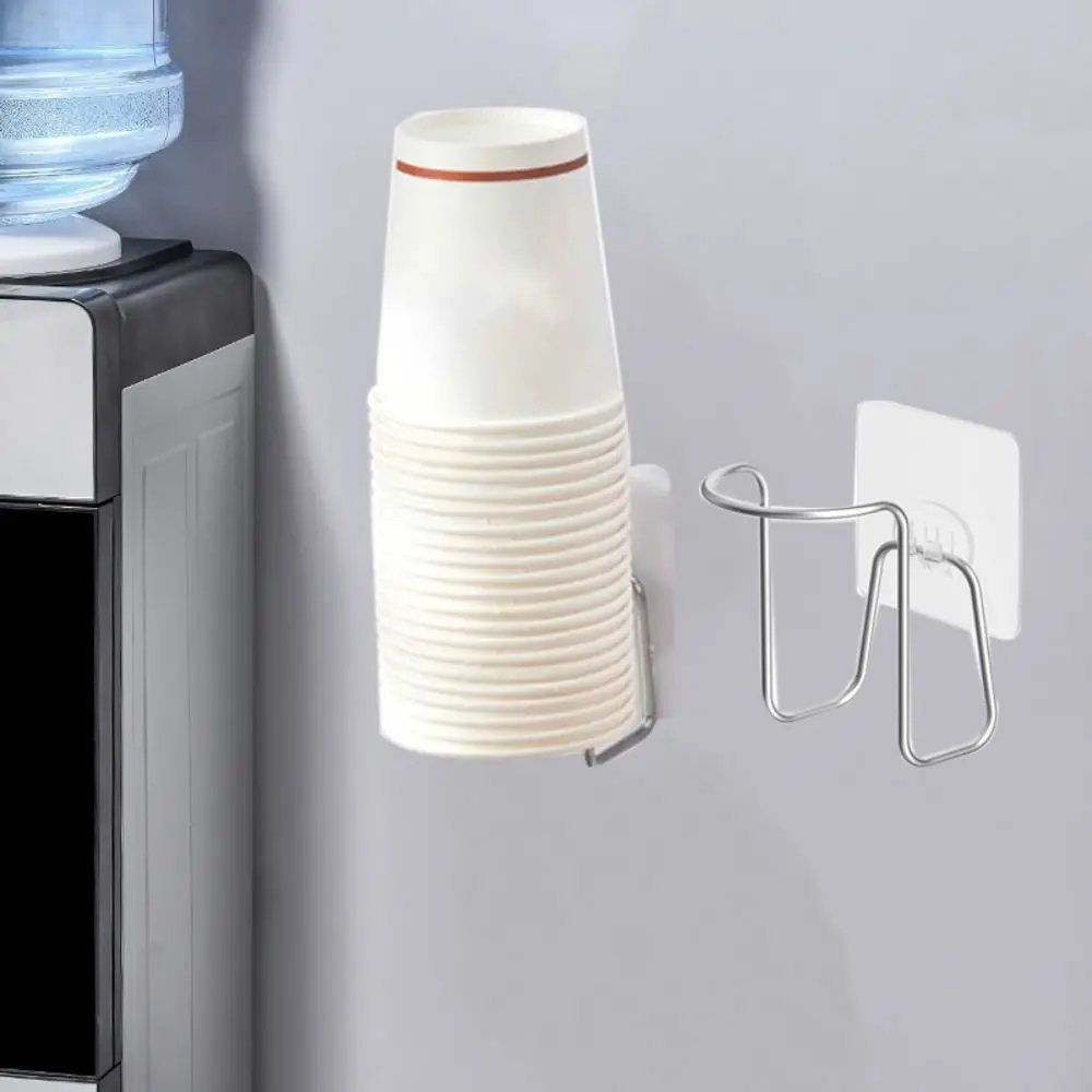 Disposable Wall-mounted Paper Cup Storage Household Stainless steel Punch-free Cup Holder Kitchen Transparent Hook