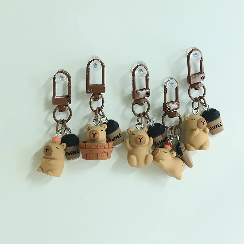 Resin Coffe Capybara Keychain Funny Capibara Bag Hanging Cute Funny Fashion Anime Keyring Mobile Phone Hanging Accessories