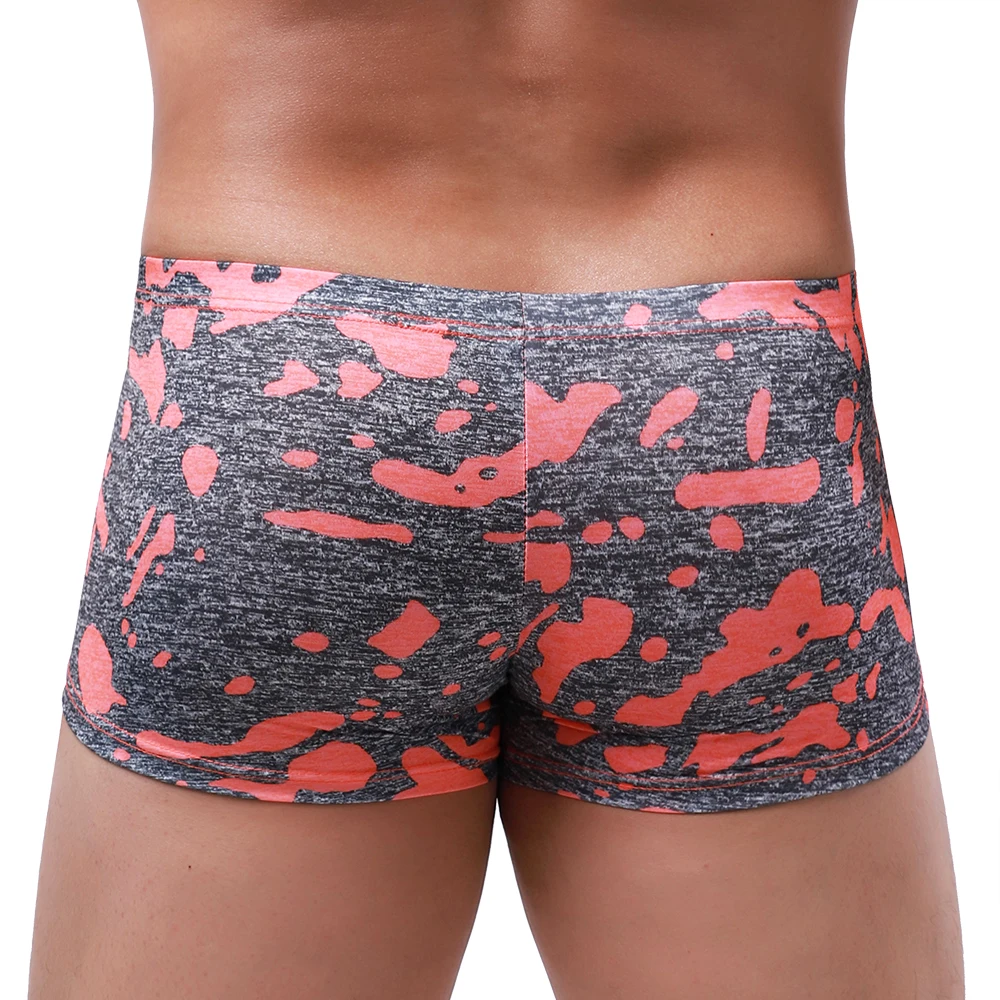 Men\'s Big Pouch Boxer Briefs Sexy Printed Trunk Underwear Low Rise Bulge Under Panties