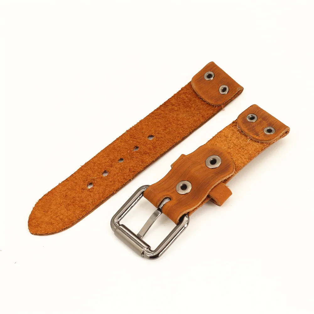 22mm Brown Black Red Blue Genuine Leather Watchband Men Punk Pin Belt 24mm WatchStrap Homme Jewelry