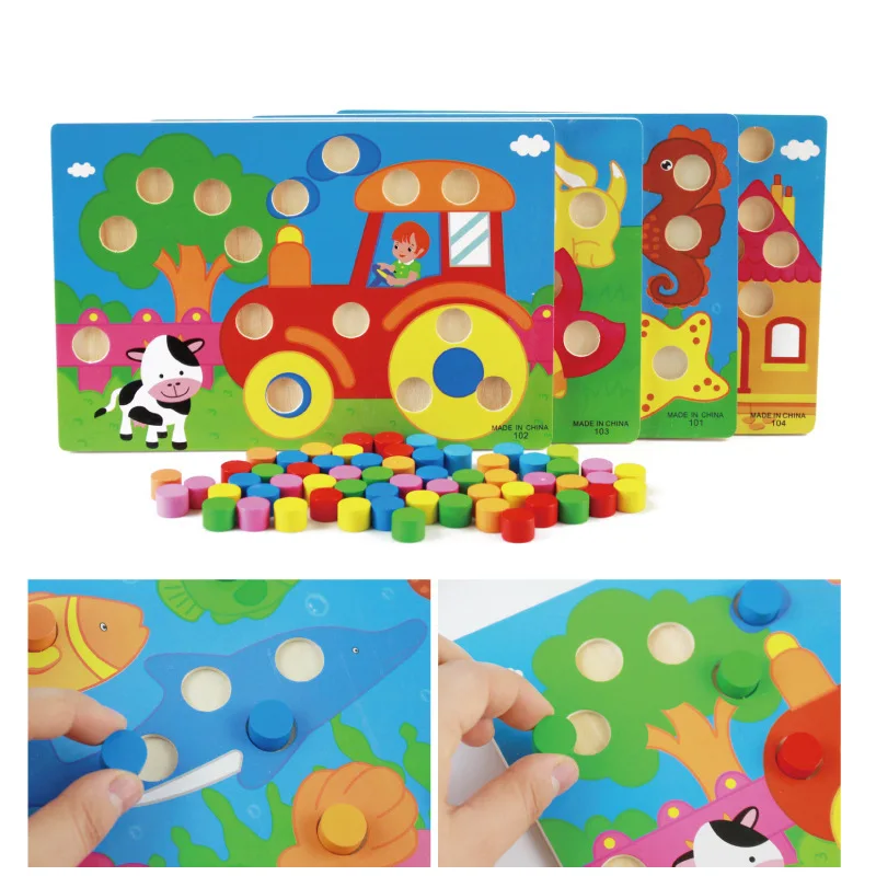 Puzzle en Bois Montessori pour Bébé et Enfant, Jouet Thème Animaux de Dessin Animé, Jeu Précoce, Idée Cadeau