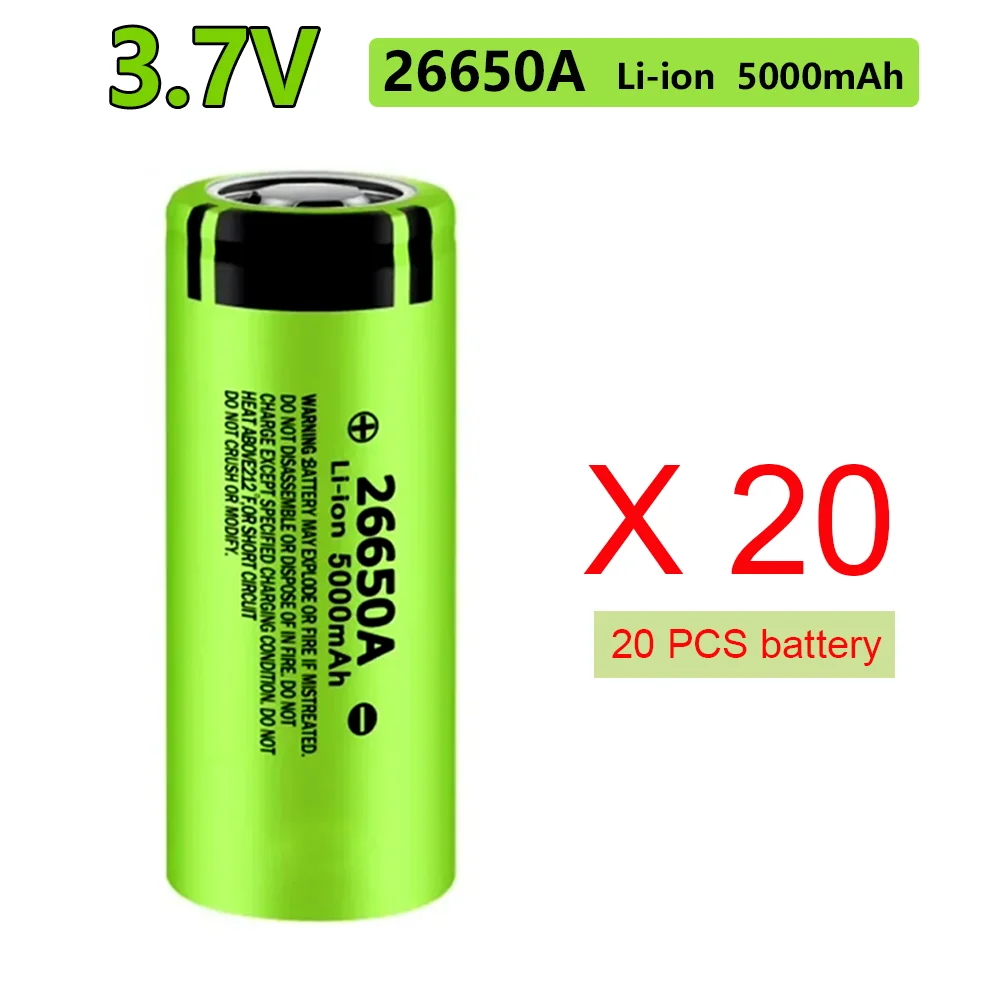 3.7V 5000mAh 26650A Battery 20A High Discharge Li-ion Rechargeable Large Capacity Battery for Flashlight & Toy