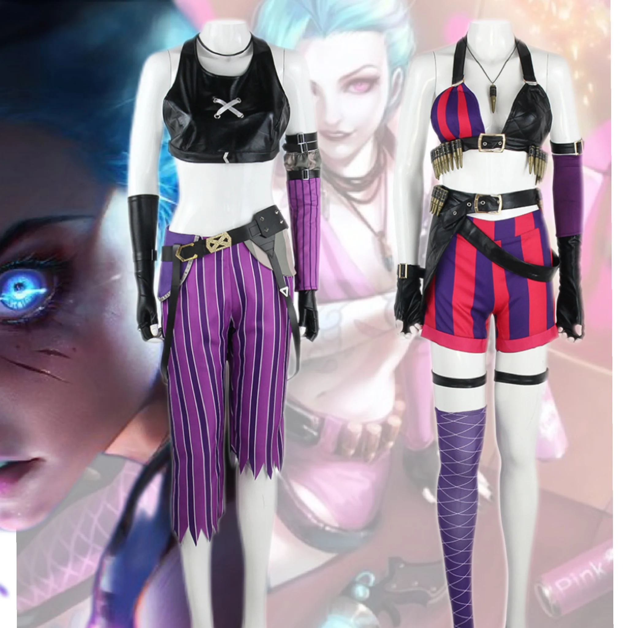 

Purple Punk Style Cosplay Costume, Anime-Inspired Outfit with Top, Long or Short Pants, Halloween Cosplay Events Costume