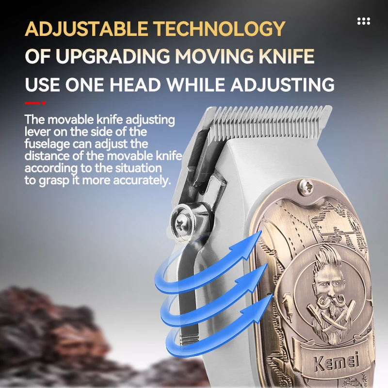 KEMEI Metal Beard Cutter Haircut Machine Usb Charging All Metal Body Hair Clipper Trimmer Barber KM-2380