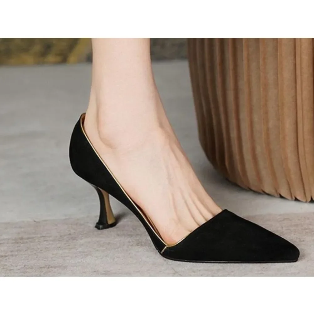 

Spring Elegant Black Suede Women's High Heels Shoes Sexy Apricot Beige PU Leather Pointed Toe Pumps Stiletto Party Shoes