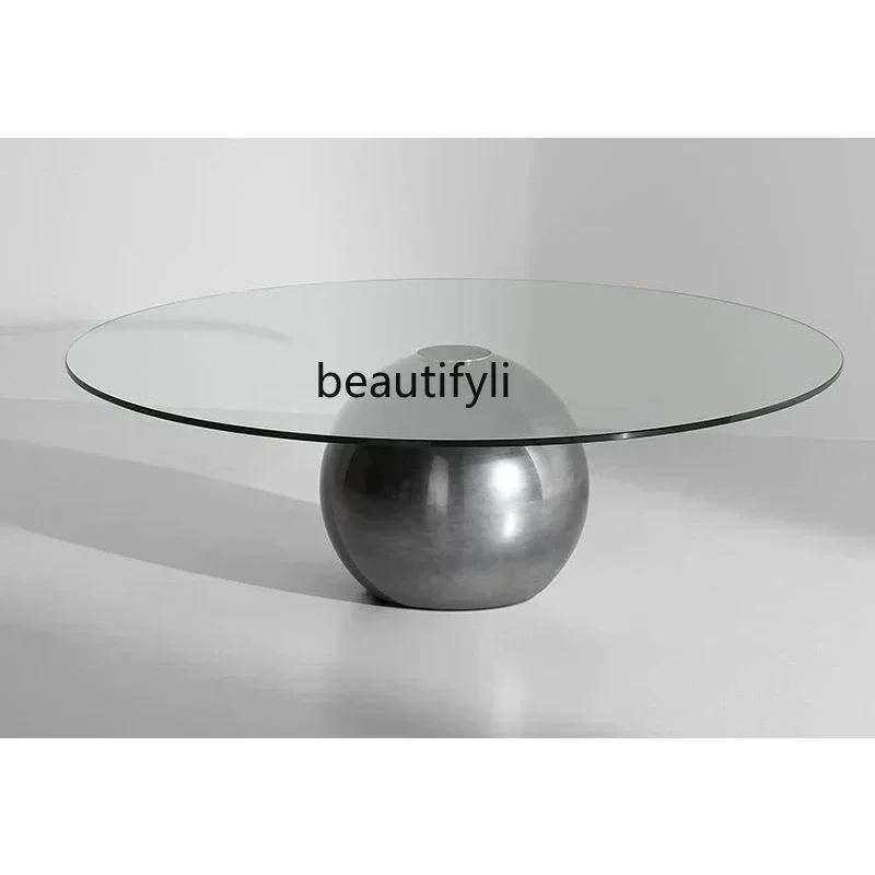 

Designer living room coffee table glass creative Italian minimalist high-end metal round coffee table