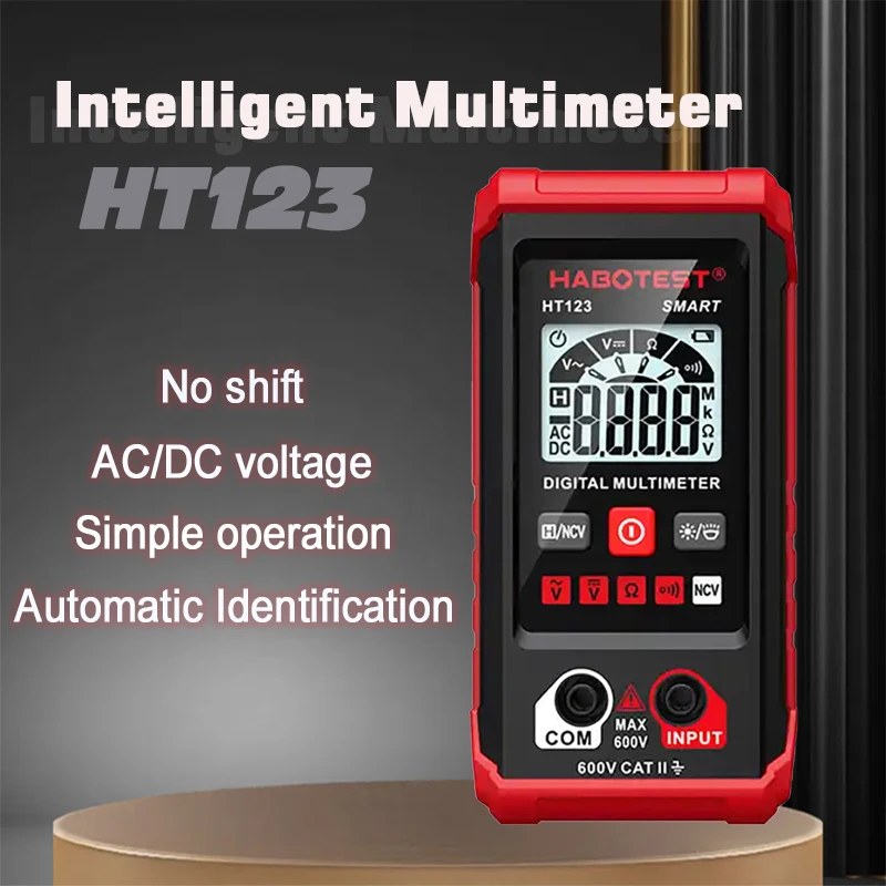 

HABOTEST HT123 Digital Multimeter Auto Range Multi-meter 2,000 Counts True RMS Measuring 600V AC/DC Voltage Resistance NCV Test