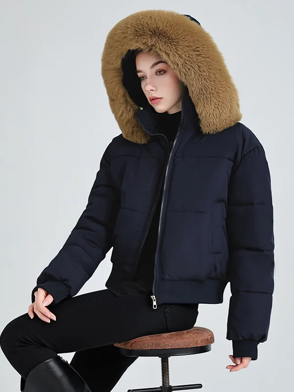 

Женская стеганая куртка-пуховик с капюшоном и меховым воротником, теплая, свободного кроя, в корейском стиле