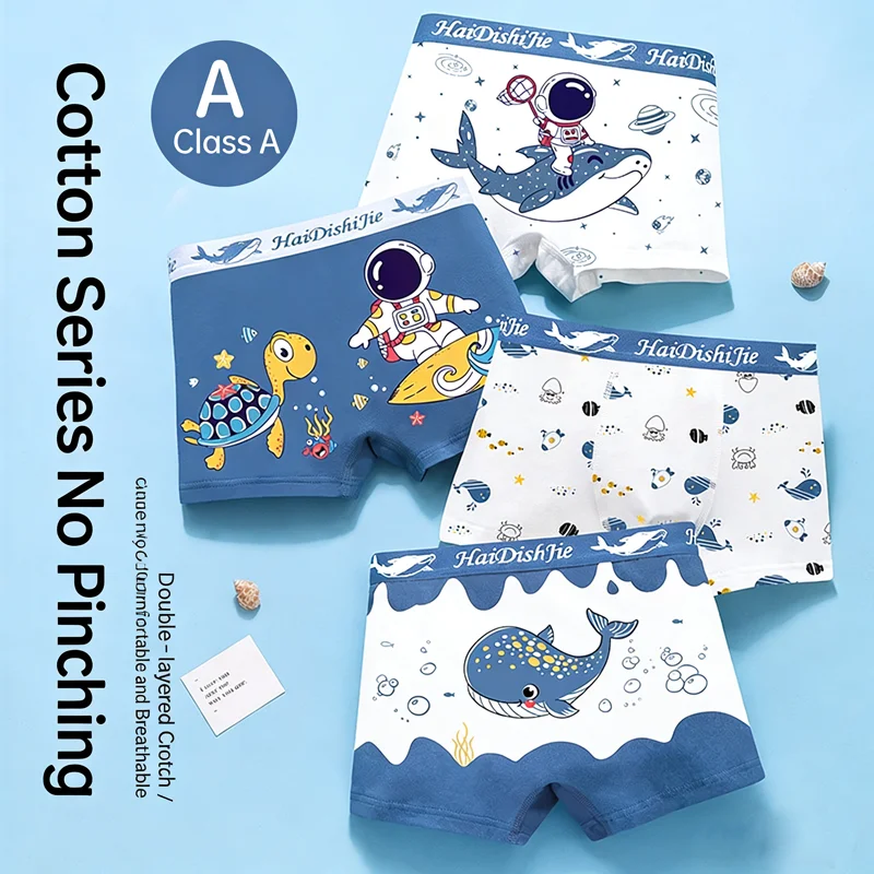 Boys Cotton Underwear Ocean Astronaut Non-Fading Breathable Sweat-Absorbing Children Clothing Flat Corner Lively Trendy Style