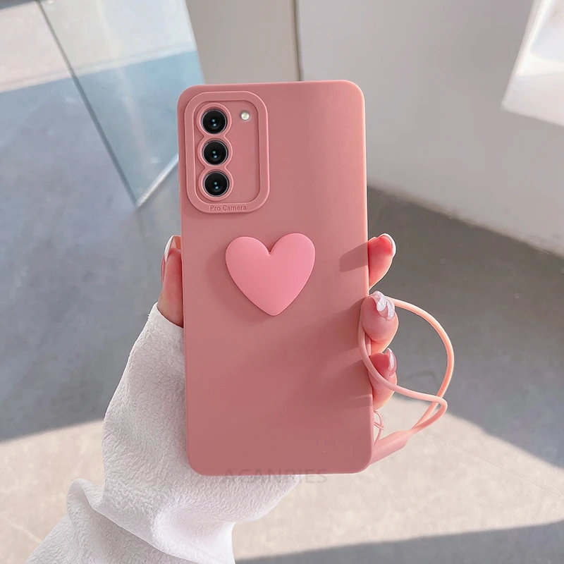 S25ultra Cute 3D Love Heart Silicone Case For Samsung Galaxy S24 S23 S22 S21 S20 Fe S25 Plus Ultra Lanyard Wrist Strap Cover A16