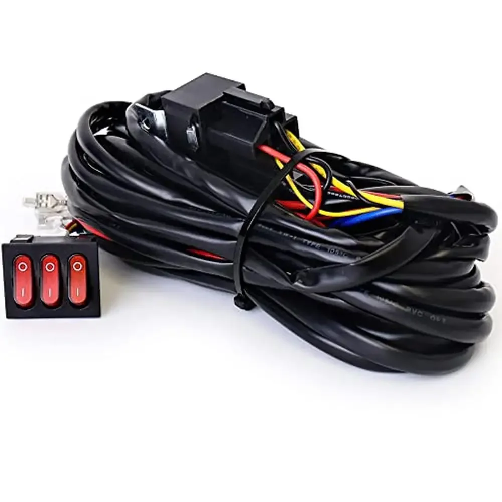 

2-lead 12V Wiring Harness Kit Off Road Truck ATV 3-Switch Control LED Side Shooter Pods Circuit Protection Spark Proof Water