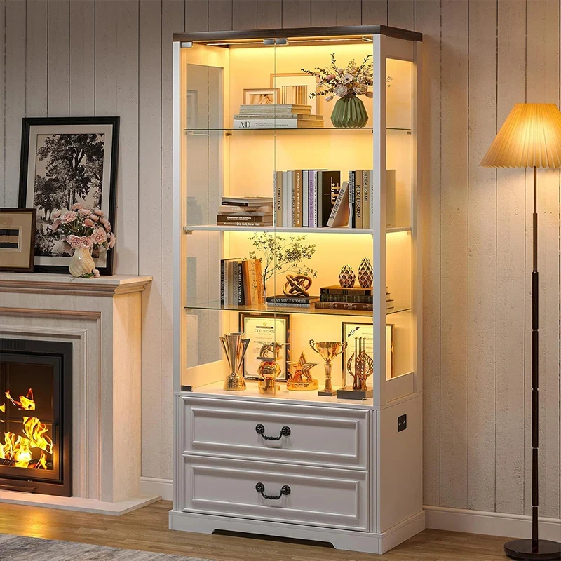 custom.One-stop Manufacturing Glass Door Metal Display Cabinet-standing Curious Showcase Drawers LED Light Commercial