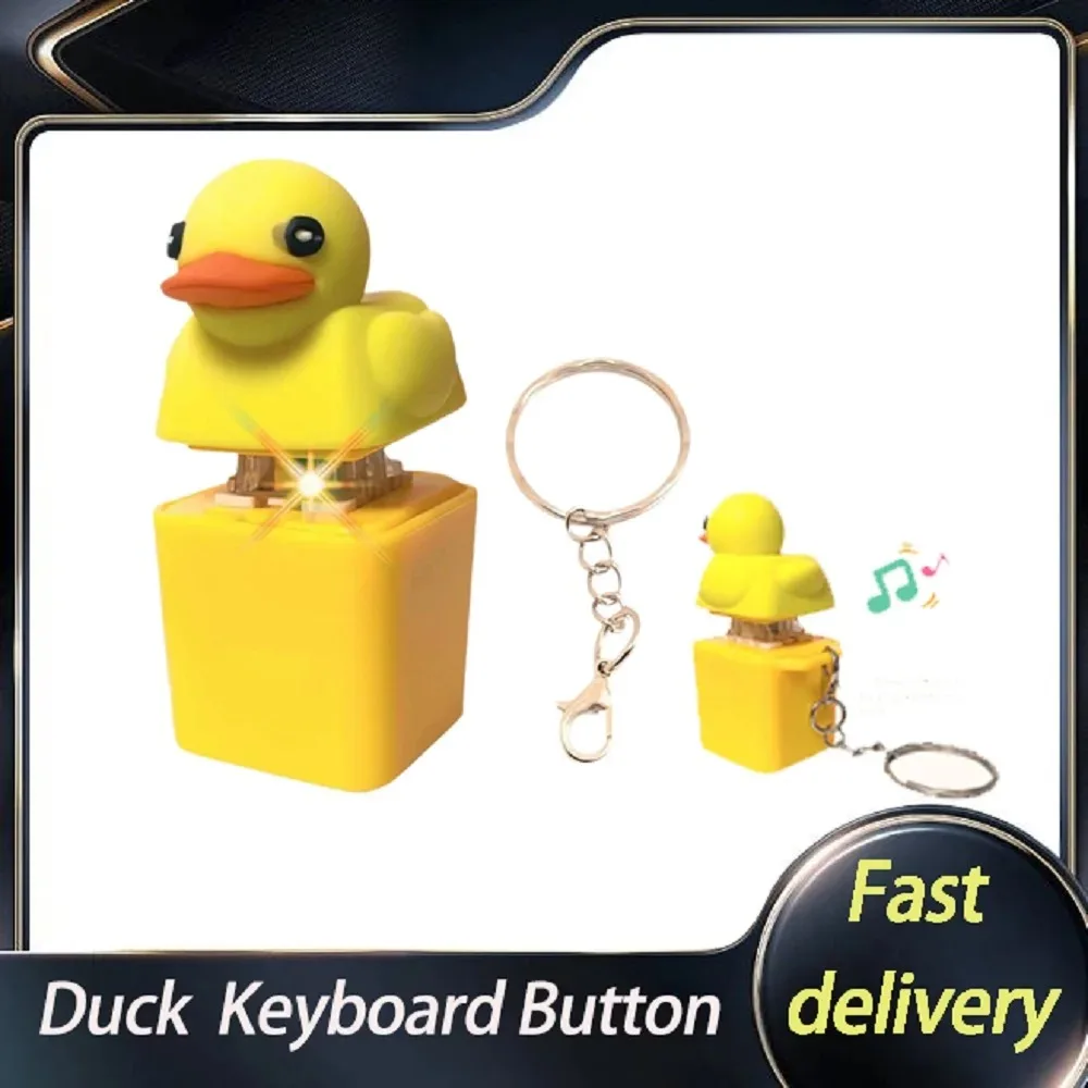 Duck Quack Sound Keychain Figurine Keyboard Keycap Fidget Sensory Ornament Decoration Portable Desk Decor for Adults Gift