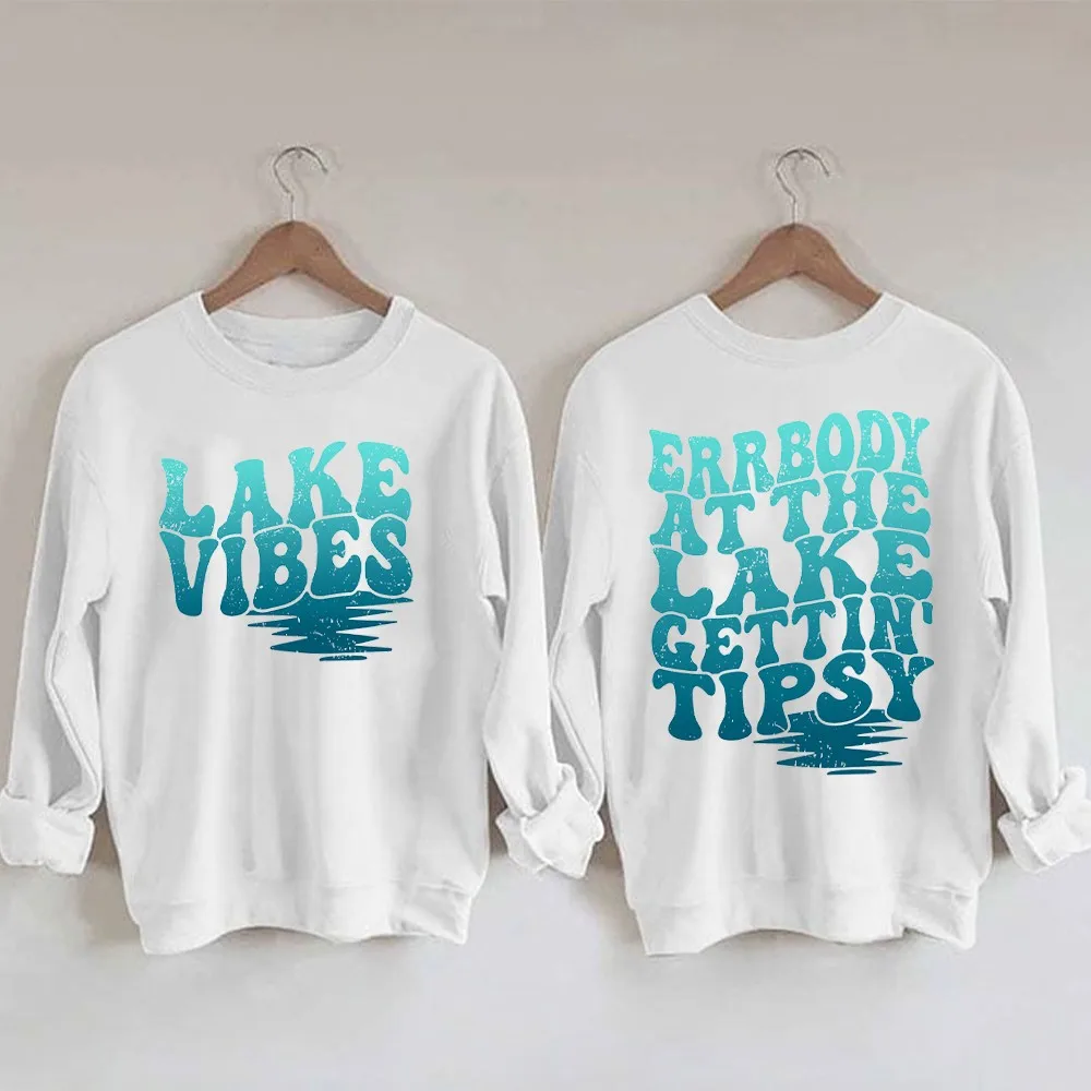 Rheaclots Women's Errbody At The Lake Gettin' Tipsy Print Casual Sweatshirt