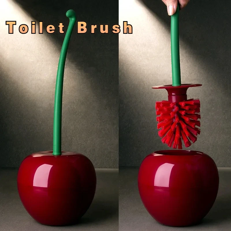 Creative Cherry Shaped Toilet Brush Set Long Handle for Bathroom Corner Cleaning Replaceable Nylon Soft Bristle Accessories