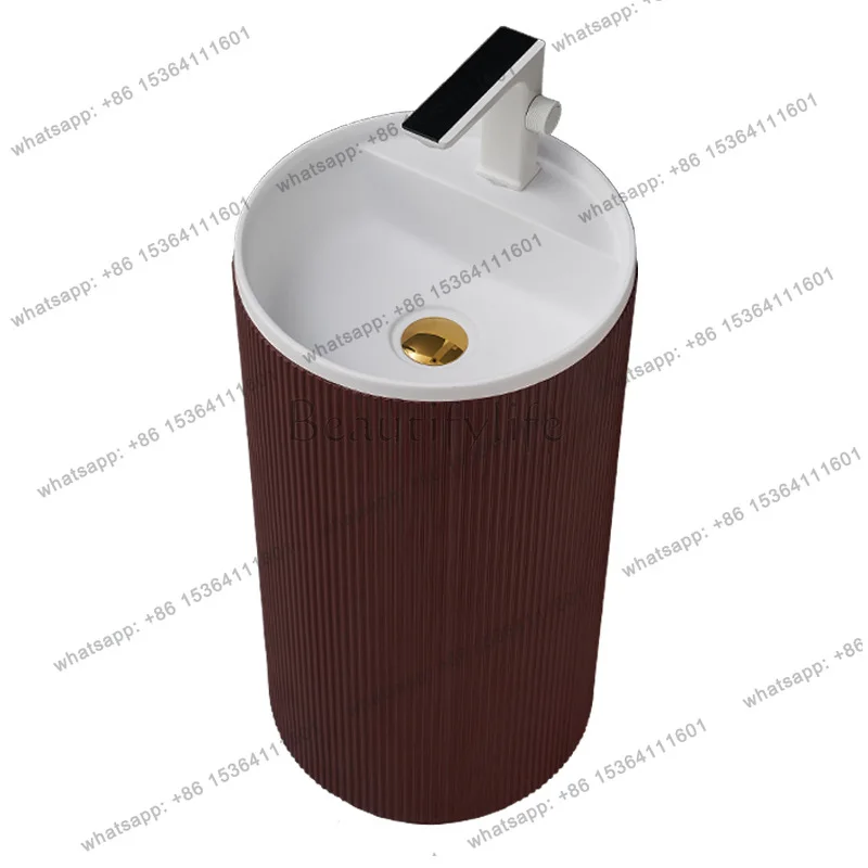 

Hotel and B integrated floor-to-ceiling wash basin creative red cylindrical wash basin vertical artificial stone column basin