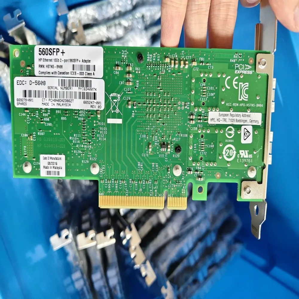 560SFP+ Dual Port 10G Ethernet Network Card 669279-001 6, Low Profile Server Adapter, PCIe x8, 10GbE Fiber Optic