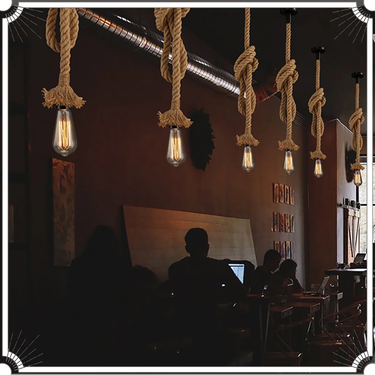 مصباح معلق على الطراز العتيق في حبل القنب بدون مصباح 150 سم AC220 V E27 مثالي كديكور لبار المطعم المنزلي وما إلى ذلك