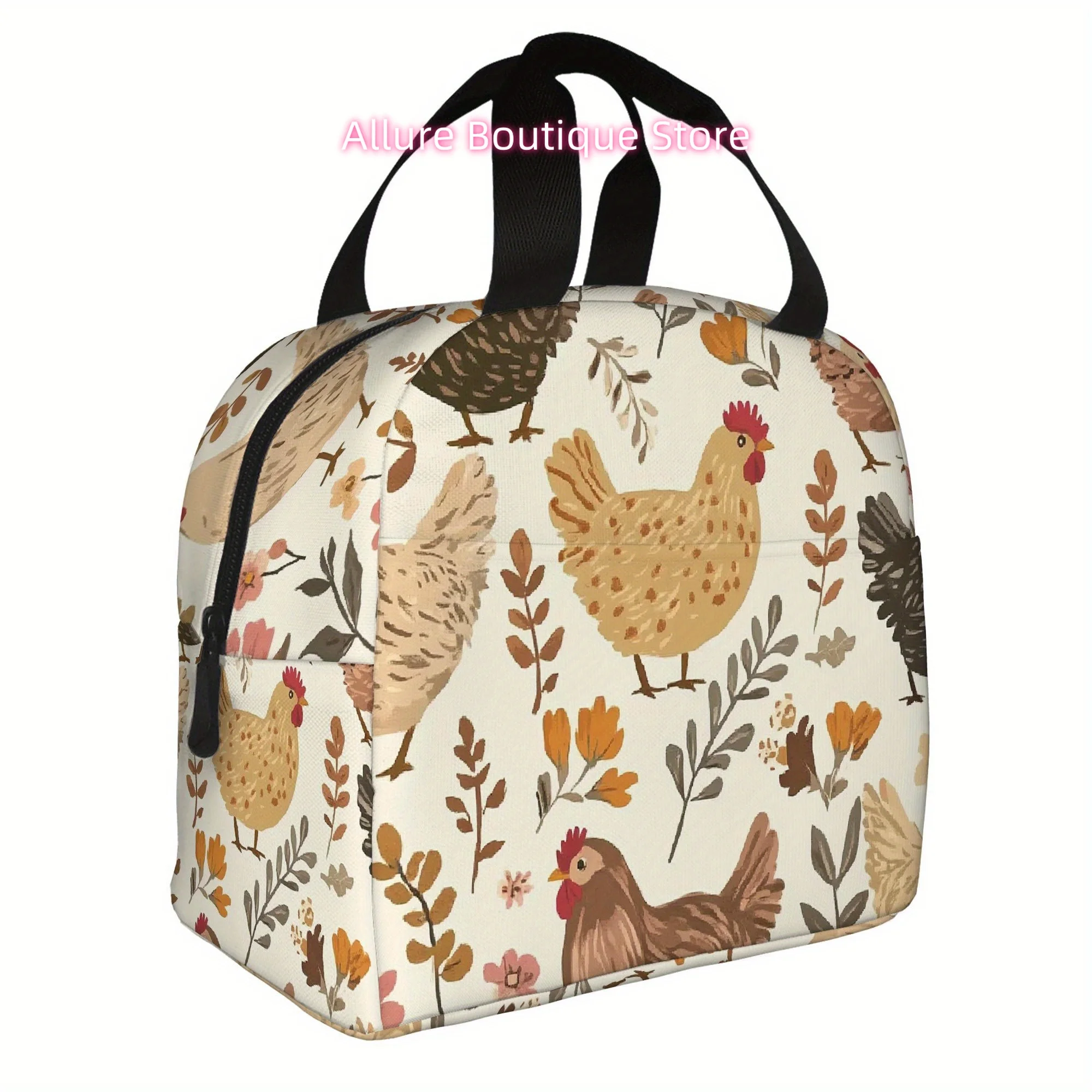 1pc, Chickens and Flowers Pattern Printed Thermal Bag, Insulation Bag, Insulated Bag. Not for Food Contact. Suitable for Home, R