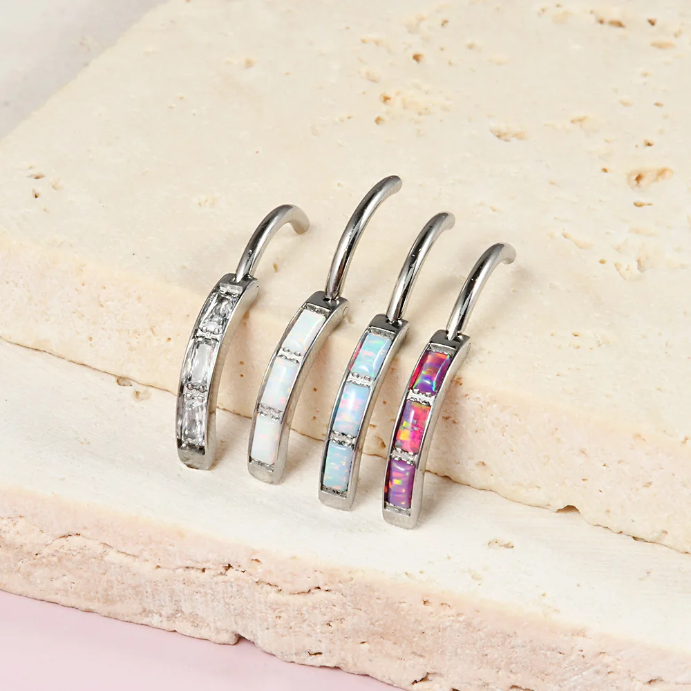 4Style Opal Belly Piercing 14G Stainless Steel Belly Button Ring Reverse Curved Zircon Belly Navel Ring Body Piercing Jewelry