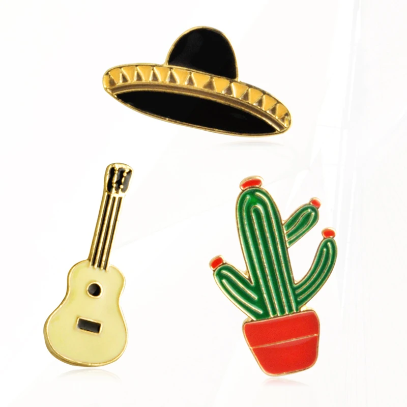 Watermelon Hat Guitar Pin Denim Jacket Pins Badge Fashion Jewelry Pinseapple Toucan rainbow Lips Juice Flamingos Sunglass