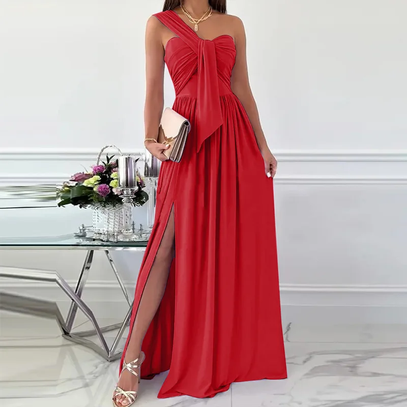 

2023 элегантные модные сексуальные женские платья на одно плечо с открытой спиной с Разрезом Вечернее женское повседневное длинное платье макси для свадьбы платья