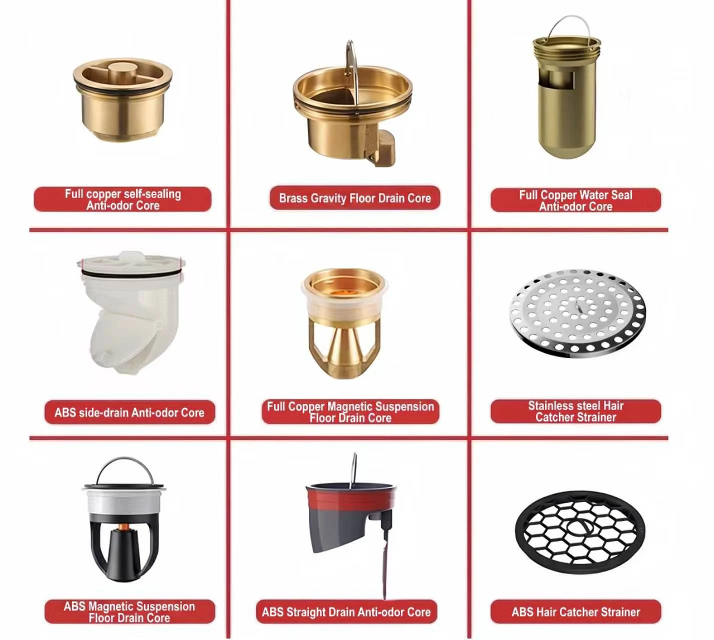 Universal Floor Drain Core Kit Full Range Anti-odor Anti-insect Sewer Inserts for All Home Drain Scenarios Brass Plastic