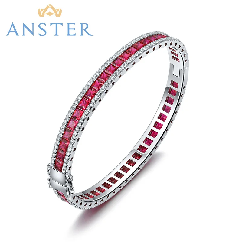 

925 Sterling Silver Synthetic Red Corundum Bracelet Jewelry