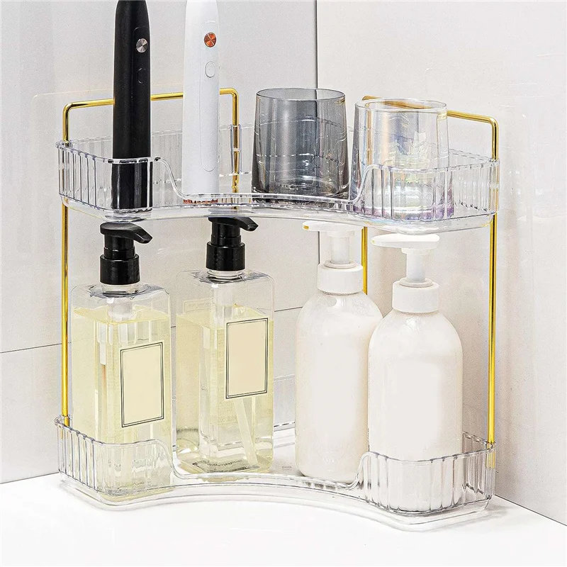 

Corner Bathroom Counter Organizer Bathroom Countertop Shelf Makeup Organizer For Vanity Perfume Tray (2 Tiers) Durable A