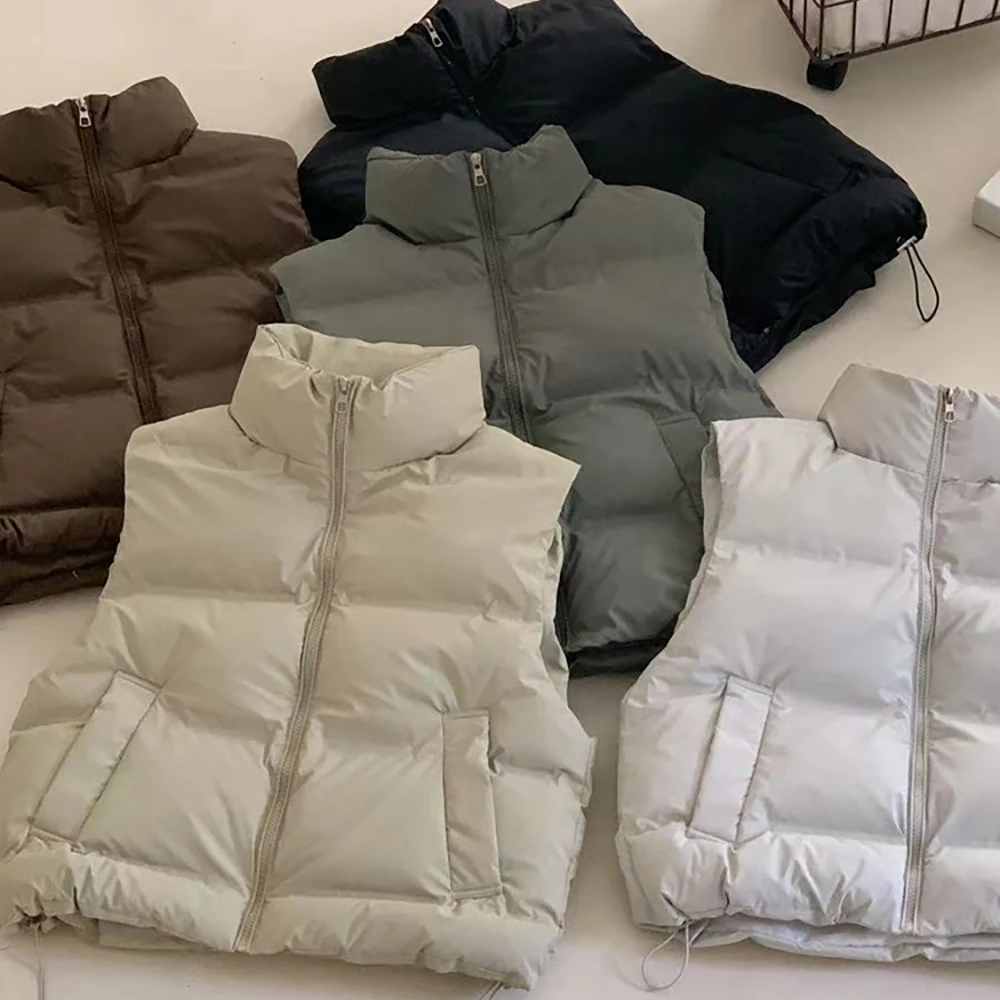 

Повседневный пуховый хлопковый жилет, женские пальто, осень-зима 2022, толстый теплый свободный жилет, женские стеганые куртки без рукавов с воротником-стойкой
