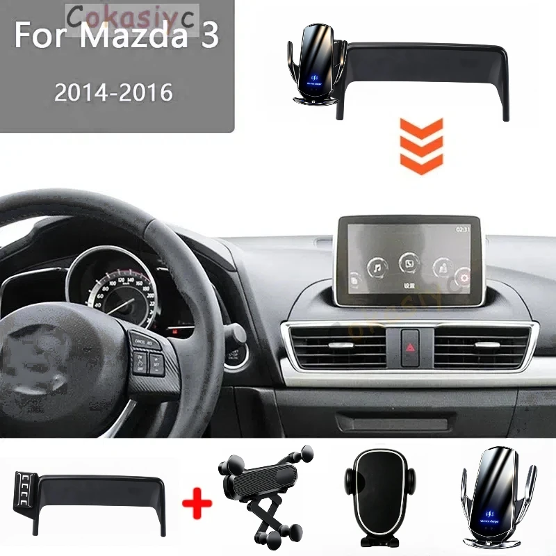For Mazda 3 2014 2015 2016 BM BN Car Phone Holder Screen Fixed Navigation Bracket Wireless Charging Mobile Stand Car Mount