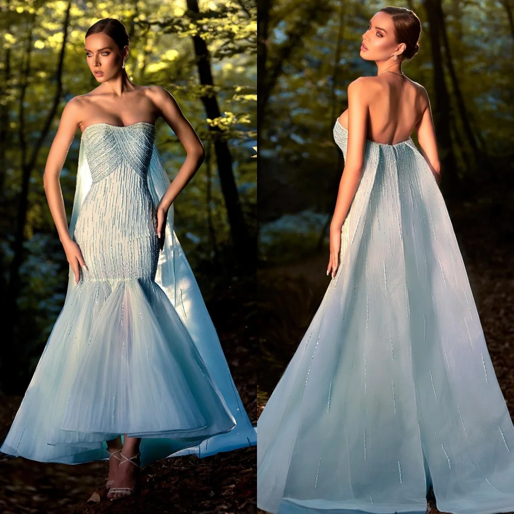 Vestidos de graduación de lujo con espalda descubierta para mujer, vestidos de Quinceañera de sirena con cristales, vestidos de noche para ocasiones