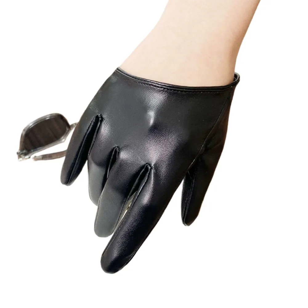 2PCS Faux Leather Gloves Fashion Woman Lady Half Palm Gloves Pu Leather Dance Stage Performance Personality Gloves