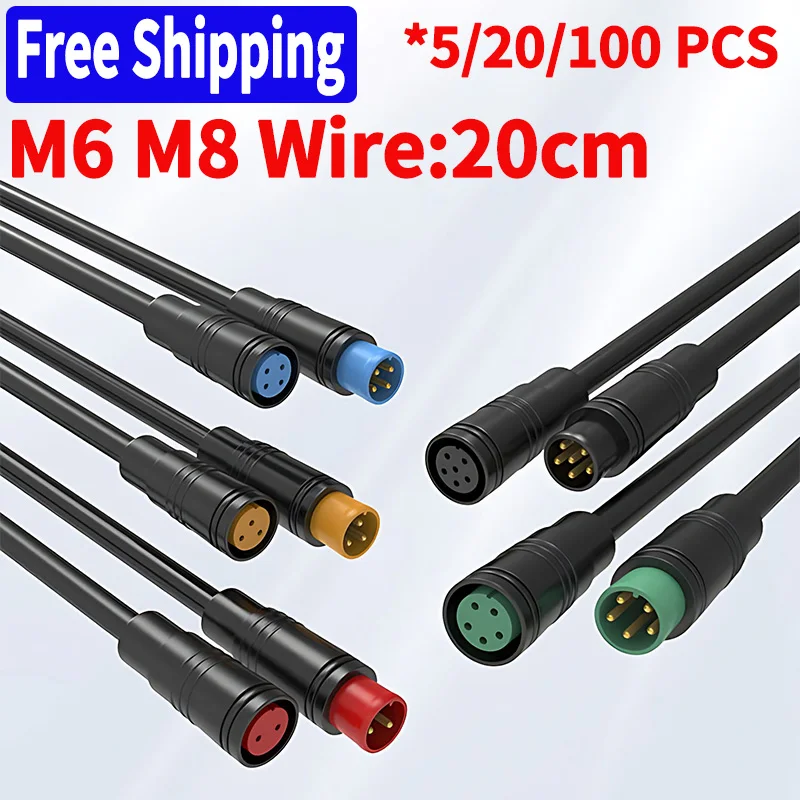 

5/10/100 Sets Julet M6 M8 2 3 4 5 6 Pin Electric Butt Plug Connector 20CM Wiring Line Scooter Brake Cable Pluger Signal Sensor