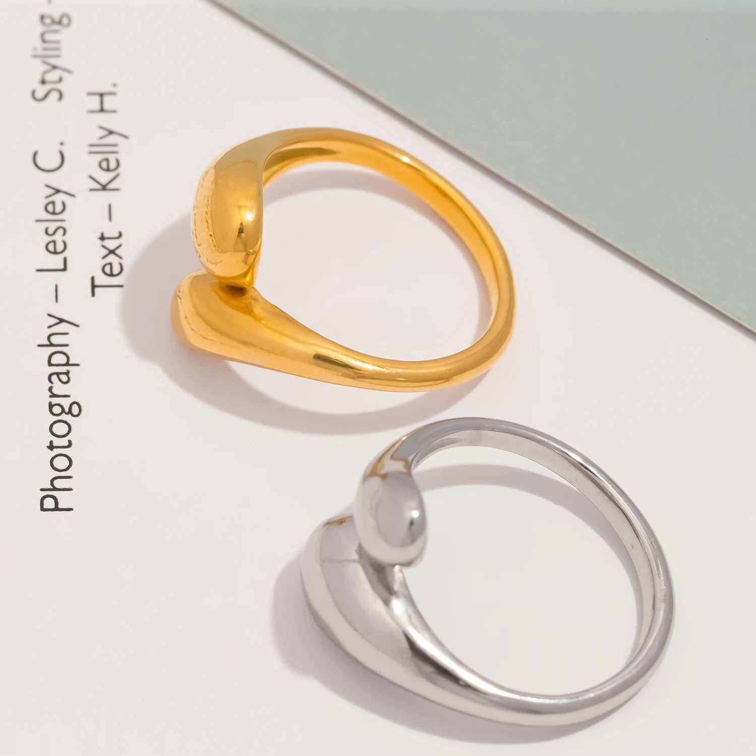 UHBINYCA Droplet Shaped Glossy Ring for Women, Adjustable Opening, Personalized Stainless Steel Ring