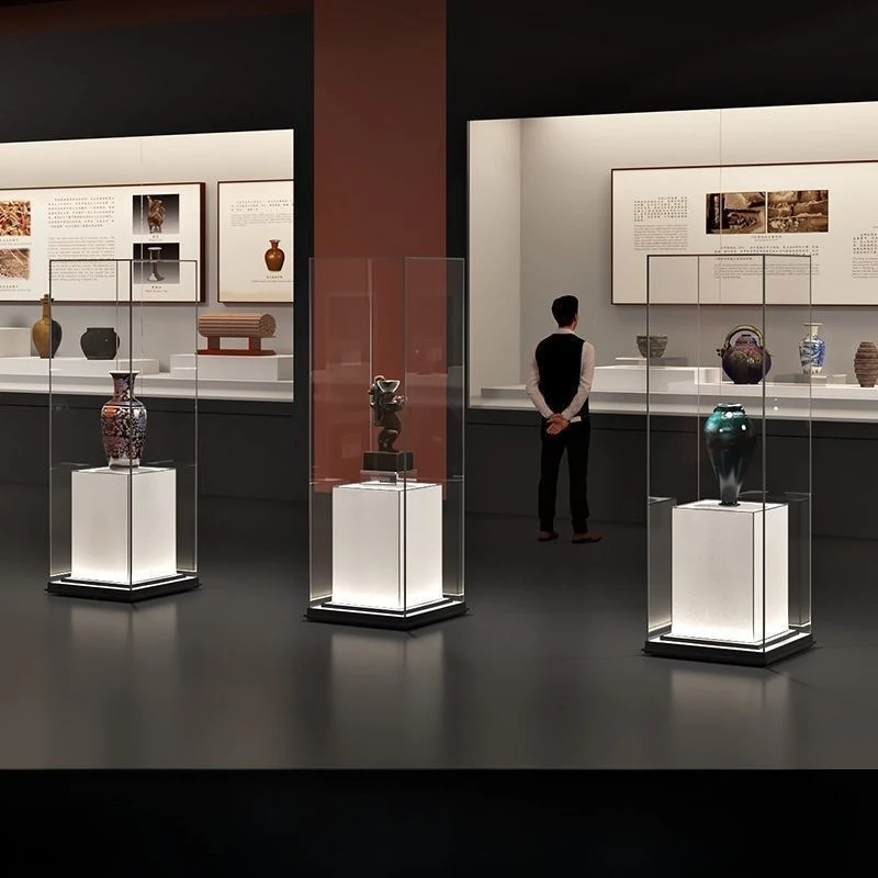 Museum Display Cabinet Antique Cultural Relics Calligraphy and Painting Cabinet Solid Wood Hydraulic Glass Display Cabinet