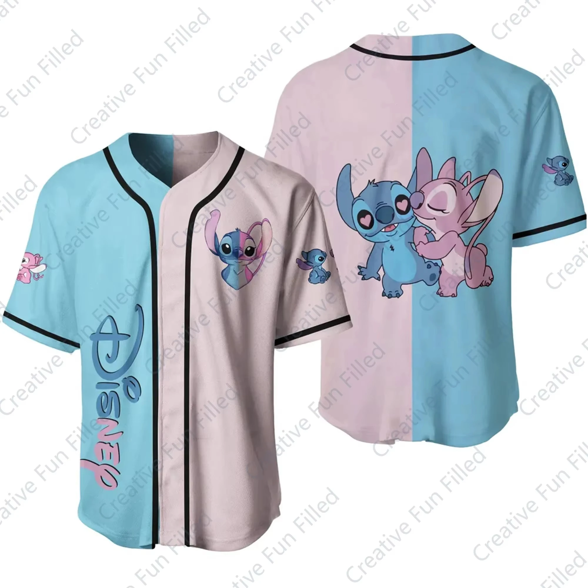 

Disney new children's summer 3D printed retro shirt Stitch Angel jersey T-shirt men and women outdoor sports baseball jersey gif