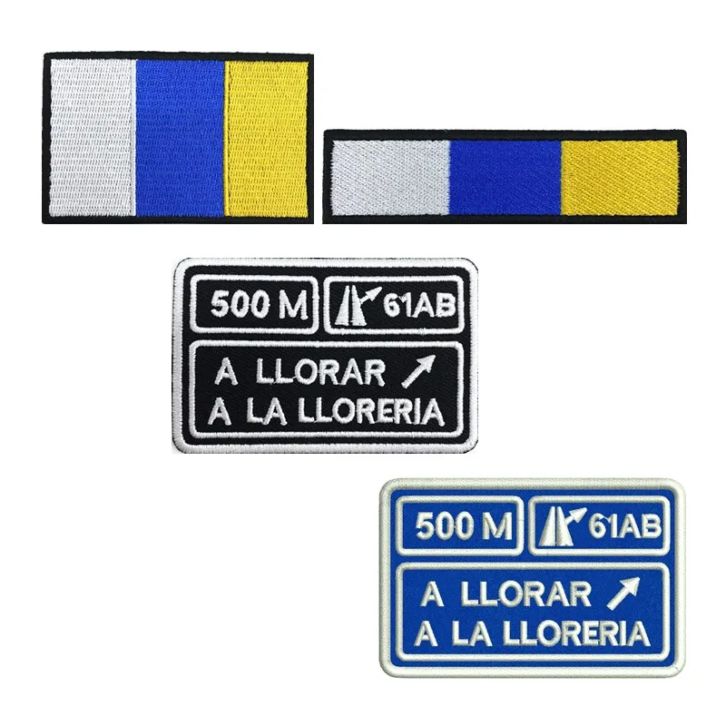 1PC Canary Islands Flag Armband A LLORAR A LA LLORERIA Embroidered Patch Iron On Embroidery Hook And Loop Badge Stripe