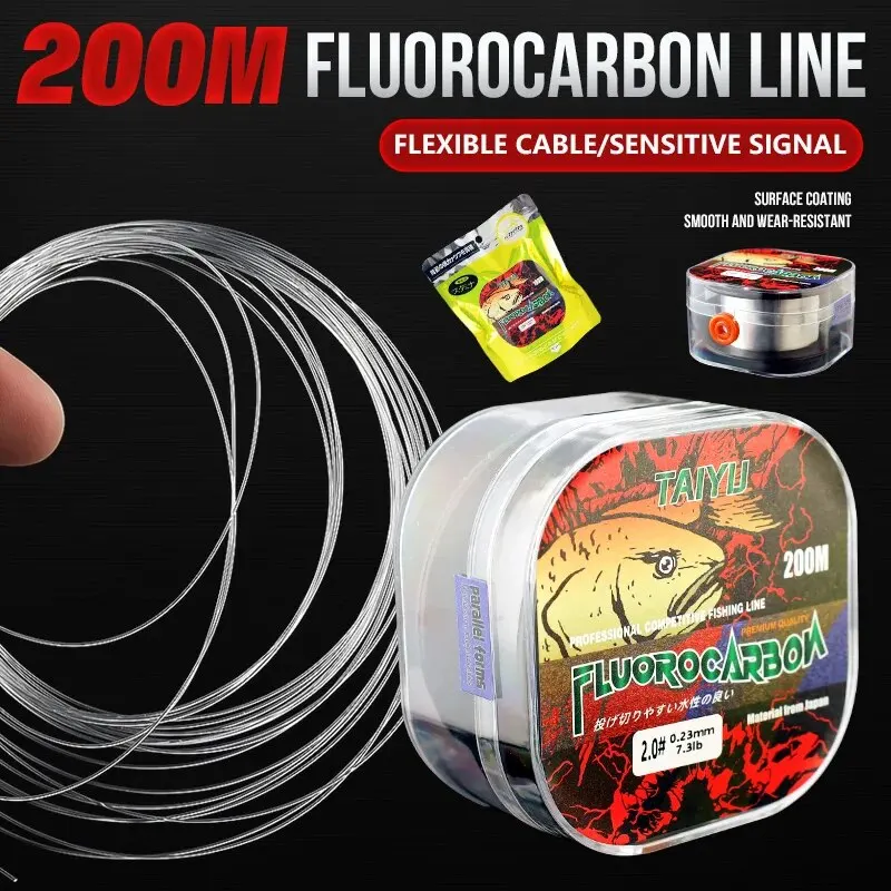 TAIYU 200M Standard Fluorocarbon Fishing Line Japan Materials 3LB-26LB Durable Leader Wire 0.14mm-0.47mm Carp Fly Fishing Line