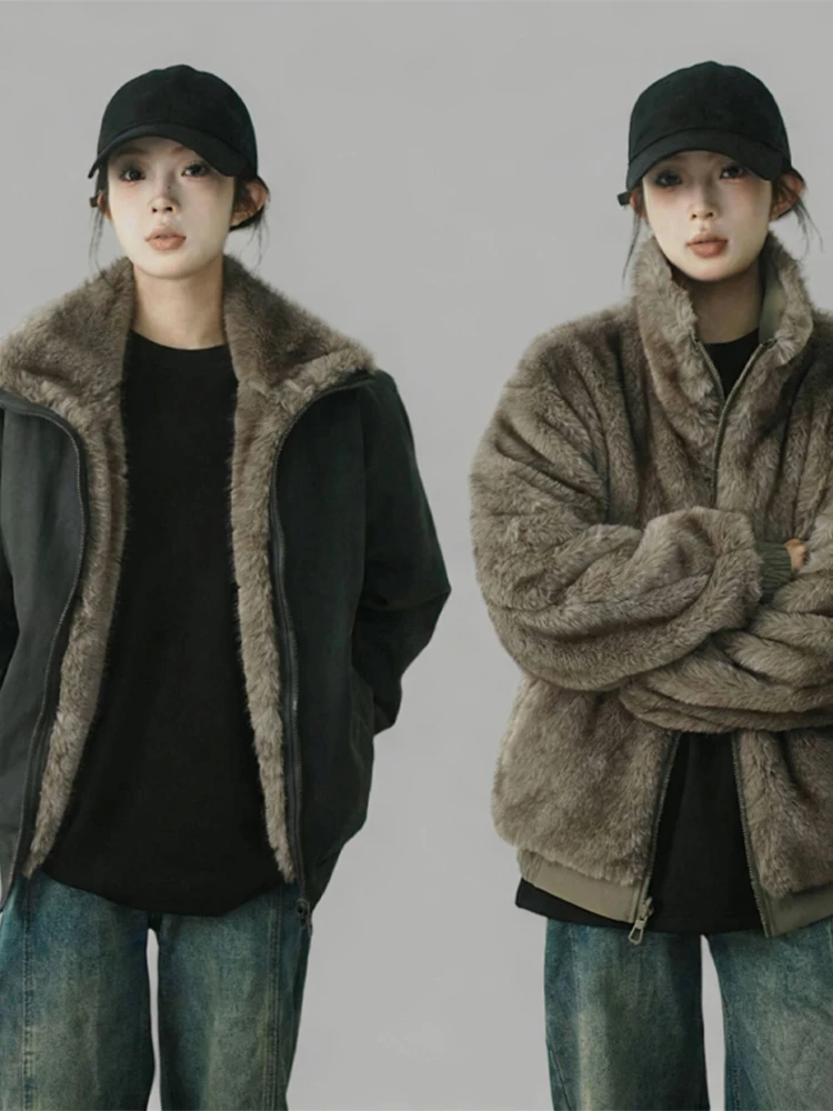 

2025 New Design Double-Sided Wear Men's Jaet with Fur Collar Mountain Eagle Pattern Faionable Casual Outerwear for Youth