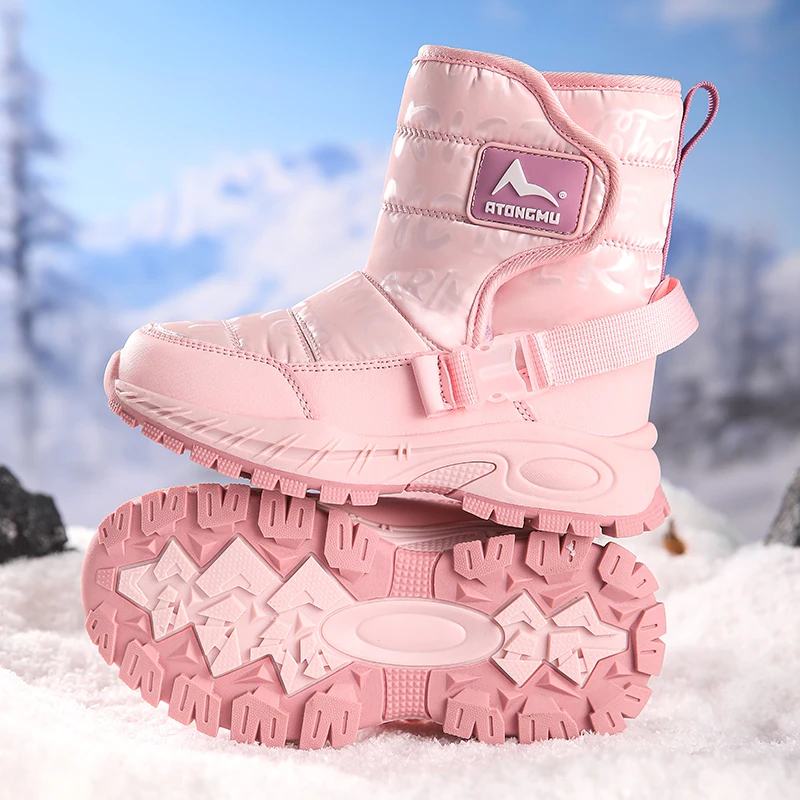 Children Snow Boots High Top Warm Cotton Outdoor Walking Shoes Leather Waterproof Comfortable Sports Shoes for Kids